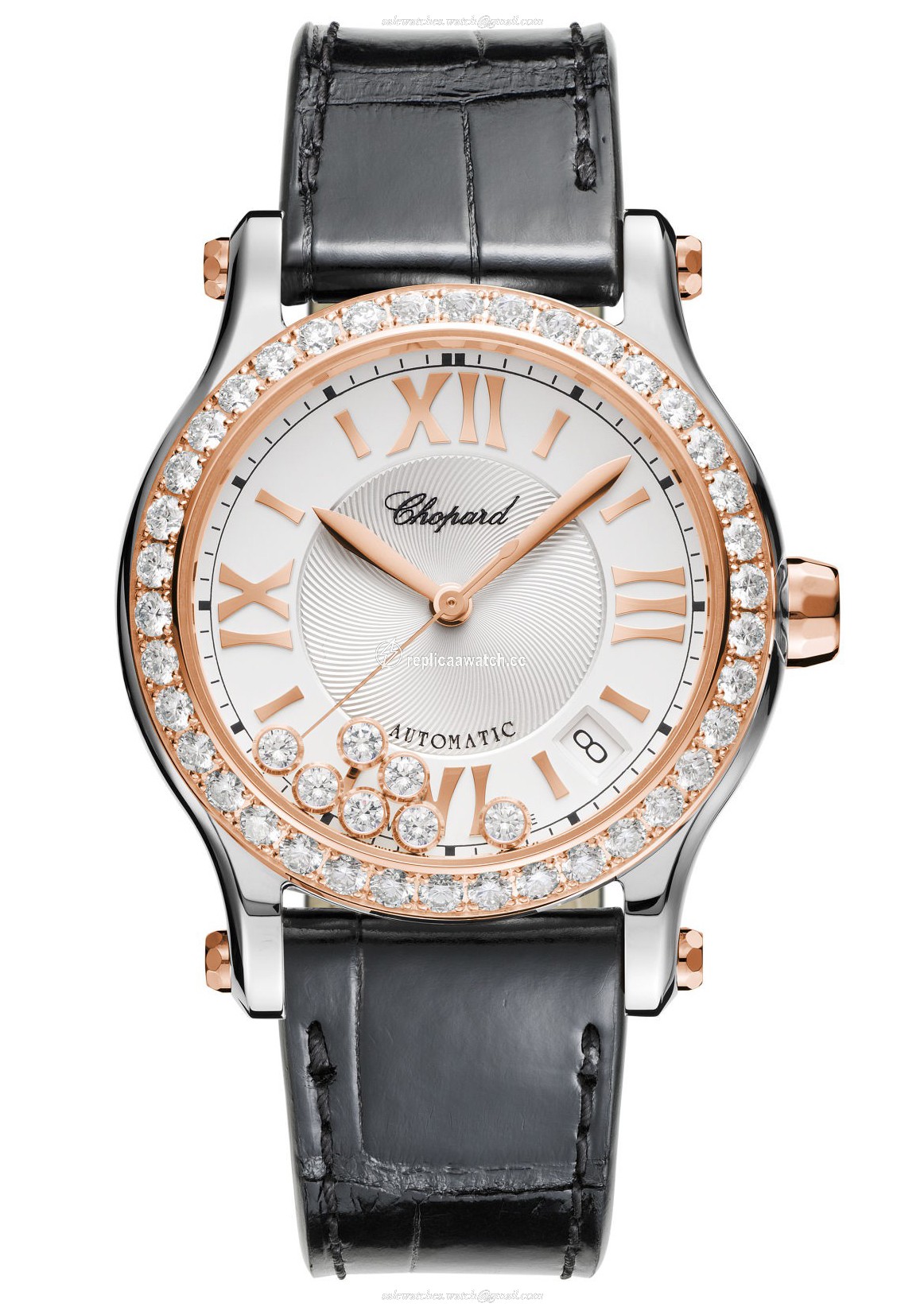 278559-6003 Chopard Happy Diamonds - Happy Sport Medium Automatic 18-Carat Rose Gold, Stainless Steel & Diamonds