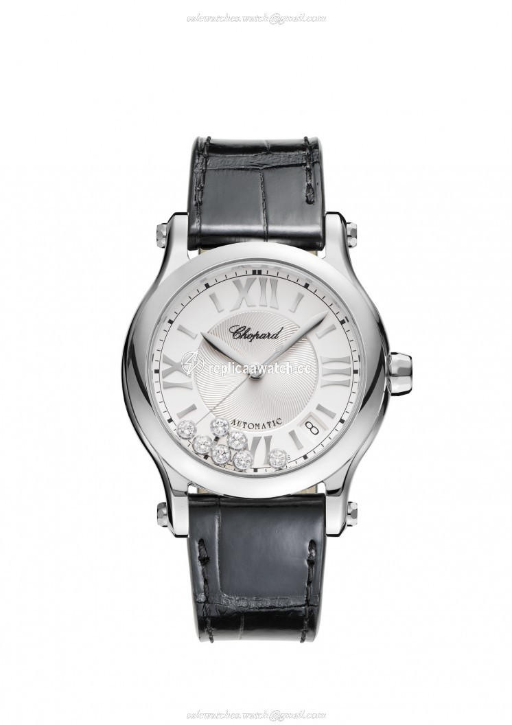 Silver-toned hour and minute hands Chopard Happy Diamonds - Happy Sport Medium Automatic Stainless Steel & Diamonds