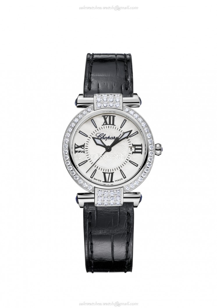384238-1001 Chopard Imperiale 28 MM Watch 18-Carat White Gold, Blue Sapphires & Amethysts