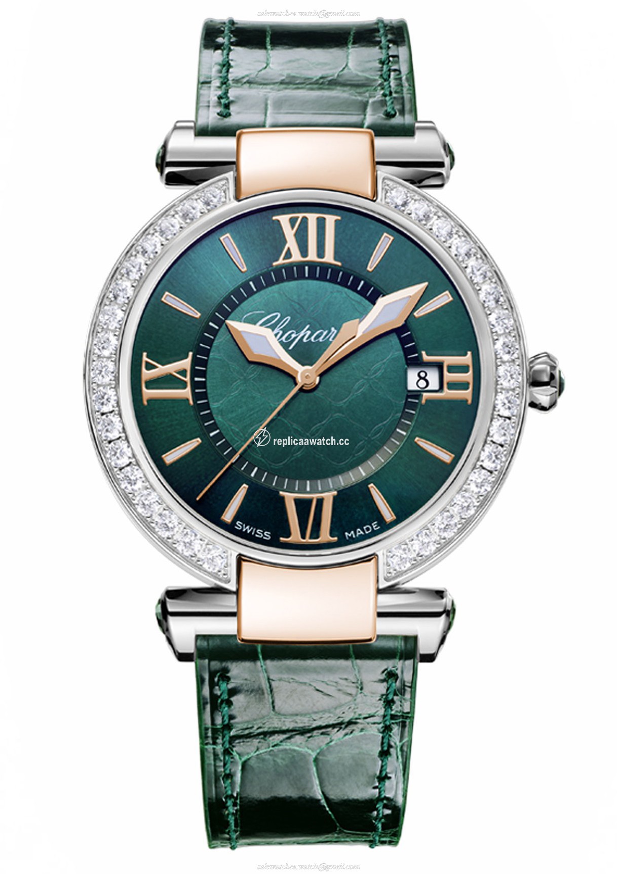 388532-6007 Chopard Imperiale 36 MM Watch 18-Carat Rose Gold, Stainless Steel & Green Tourmalines