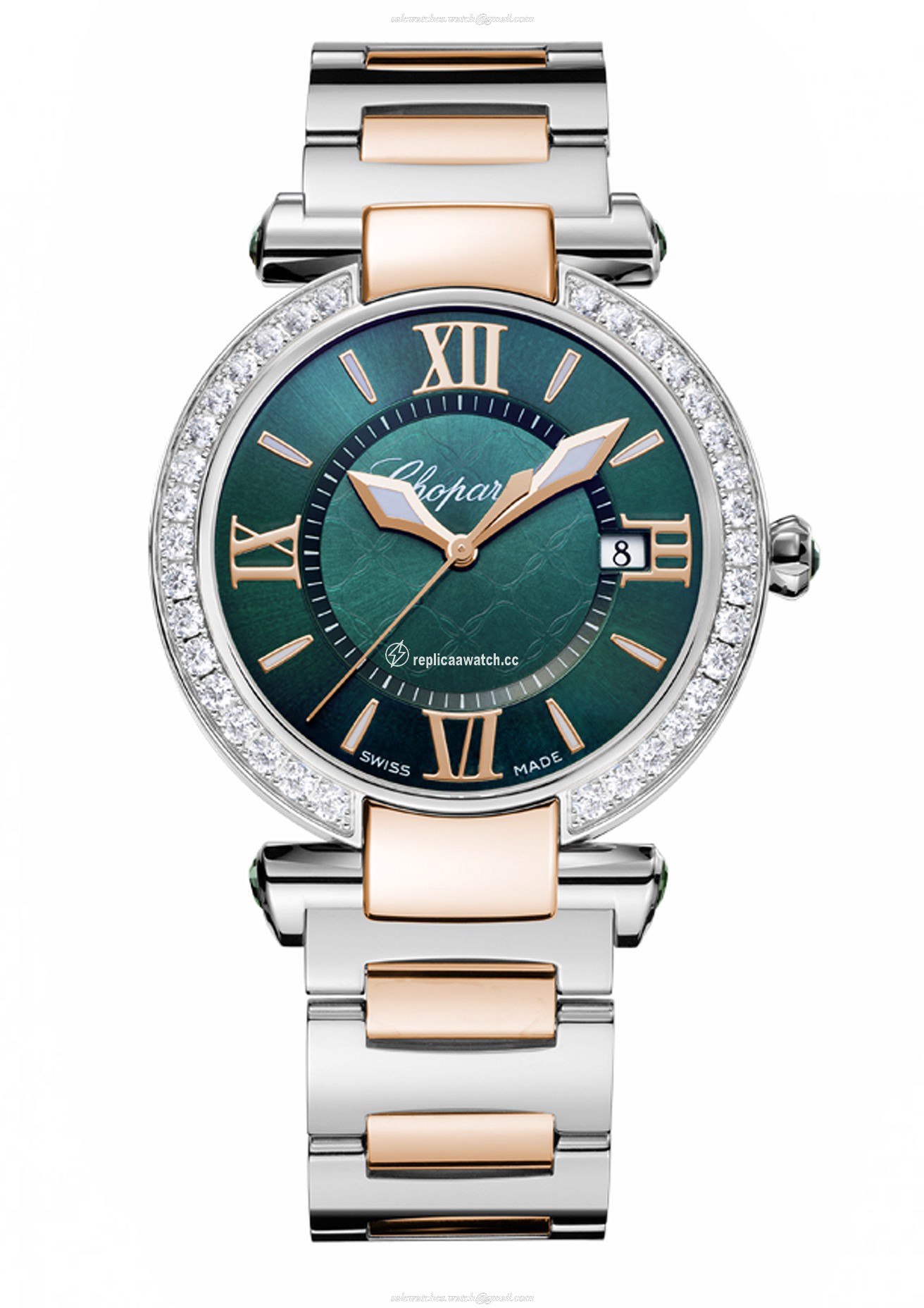 388532-6009 Chopard Imperiale 36 MM Watch 18-Carat Rose Gold, Stainless Steel, Green Tourmalines & Diamonds