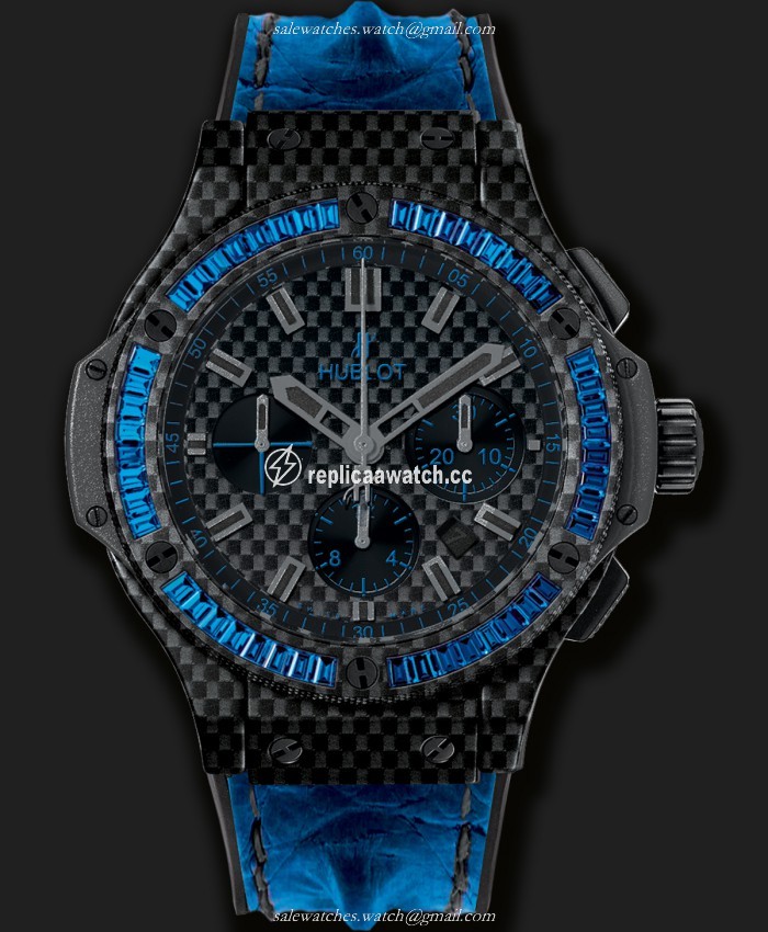 301.QX.1790.HR.1901 Hublot Big Bang Carbon Bezel Baguette Blue Sapphires