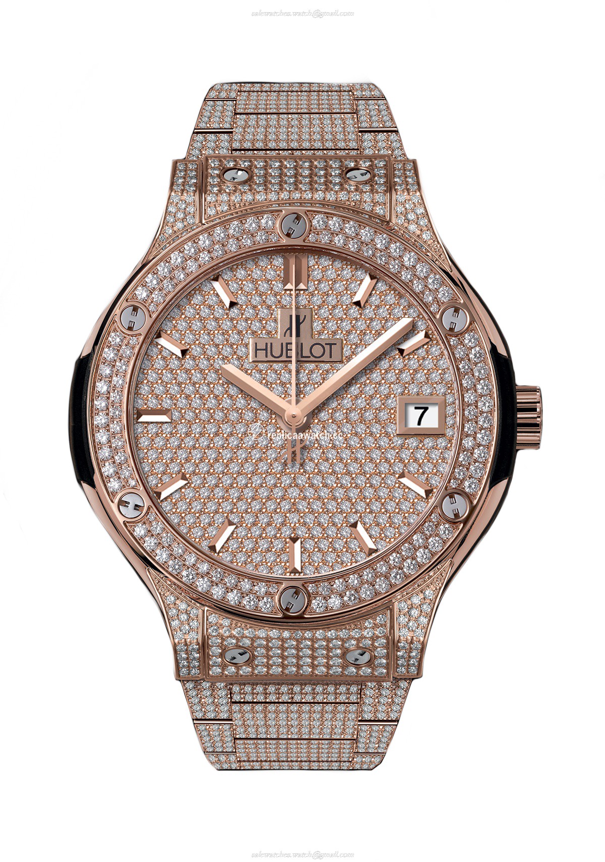 565.OX.9010.OX.3704 Hublot Classic Fusion King Gold Bracelet Full Pave 38MM