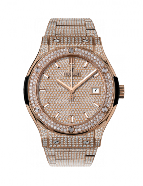 542.OX.9010.OX.3704 Hublot Classic Fusion King Gold Bracelet Full Pave 42MM