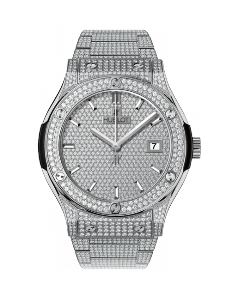 542.NX.9010.NX.3704 Hublot Classic Fusion Titanium Bracelet Full Pave 42MM